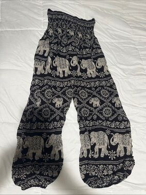 Bohemian Black & Cream Elephant Print Harem Pants